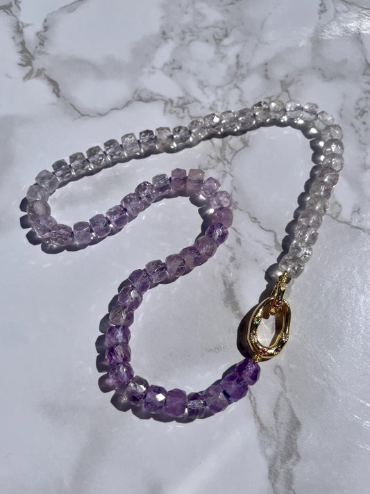 Big Rock Candy Ombre Mountain - Hand Knotted Amethyst Gemstone Necklace
