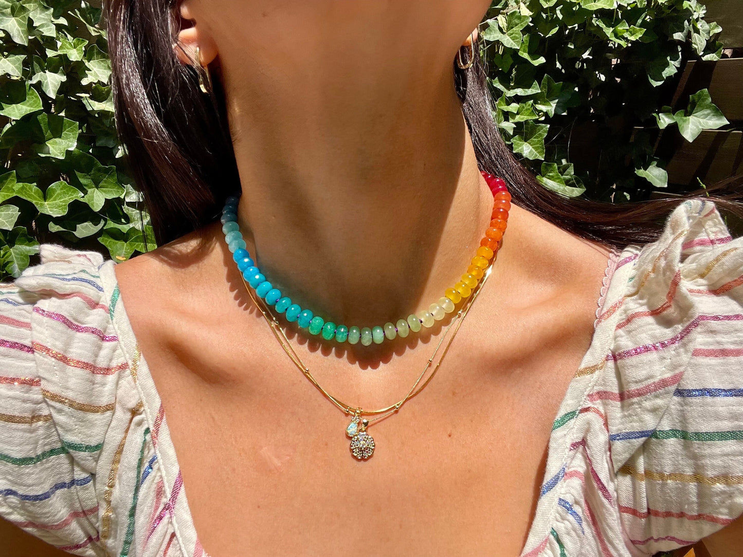 Sno Cone - Hand Knotted Rainbow Colorblocked Gemstone Candy Necklace