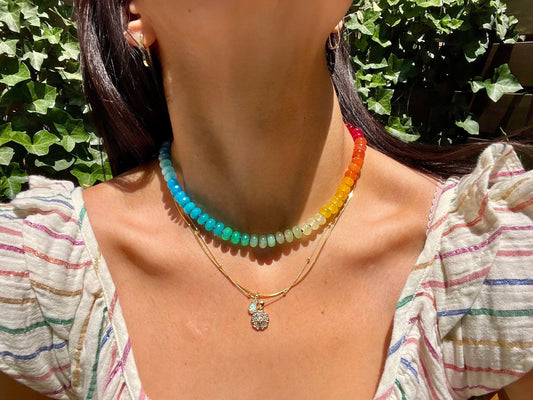 Sno Cone - Hand Knotted Rainbow Colorblocked Gemstone Candy Necklace
