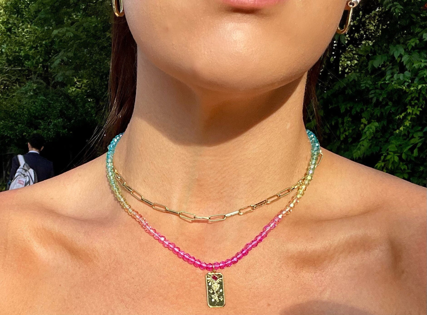 Rainbow Dip n’ Dots - Iridescent Choker & 14K Gold Filled Pendant