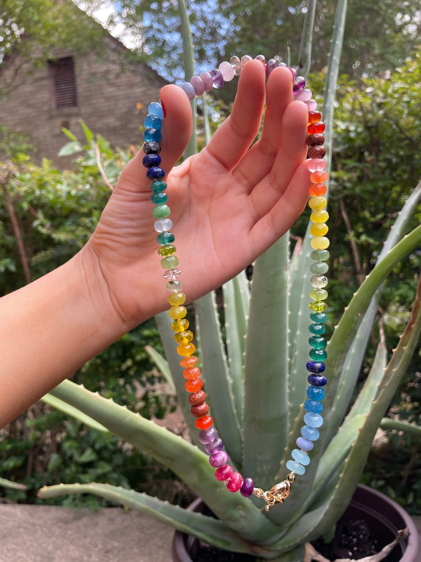 Tertiary Skittles - Rainbow Gemstone Necklace with Enhancer Clasp