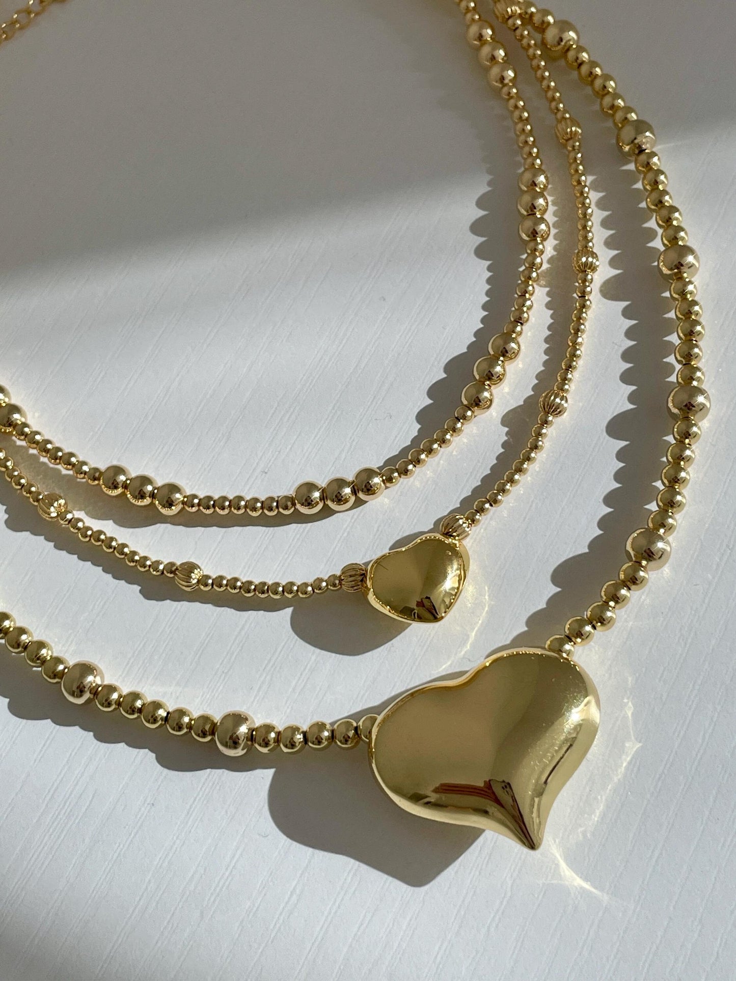 Big Puff Heart Golden Beaded Choker Necklace