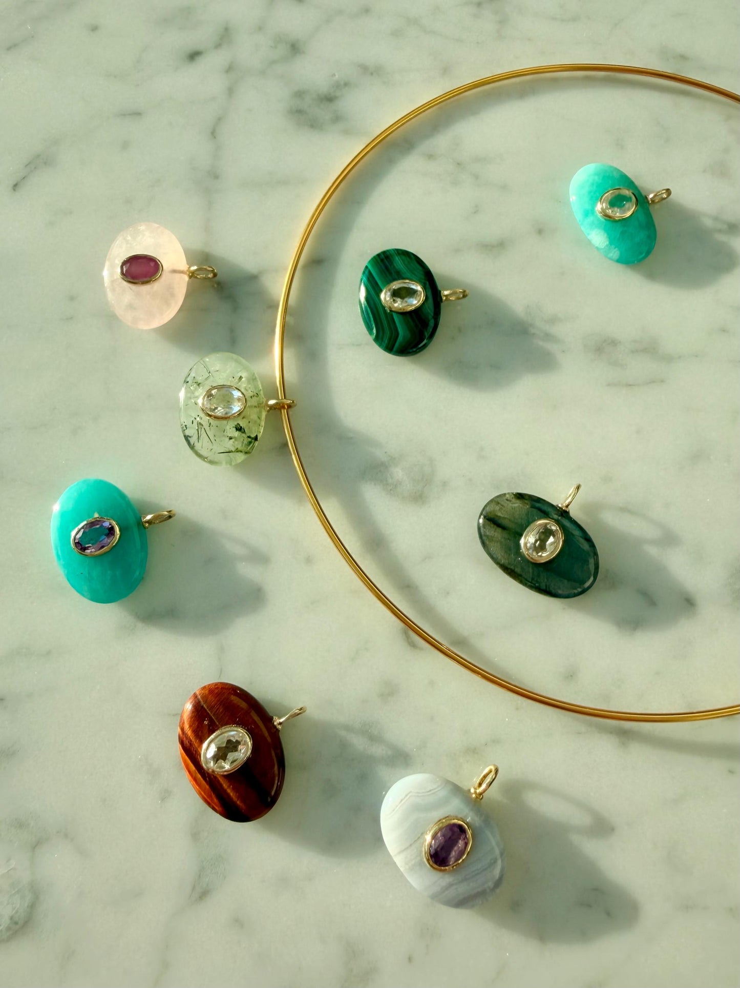 Lallipop Gemstone Droppy Pendant on Omega Wire Choker