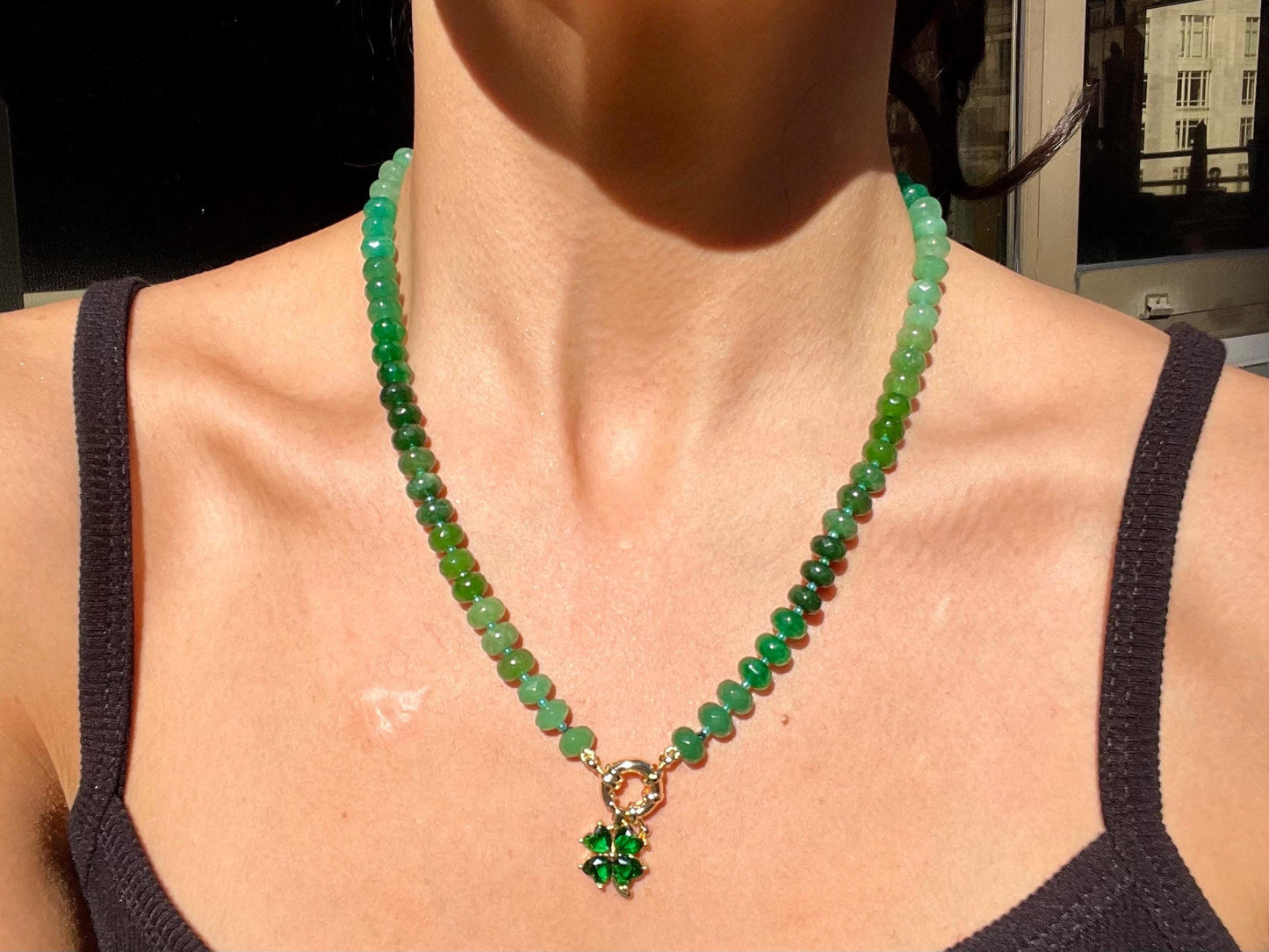 Green Machine - Rainbow Stone Beaded Necklace with 14K GF Enhancer Clasp