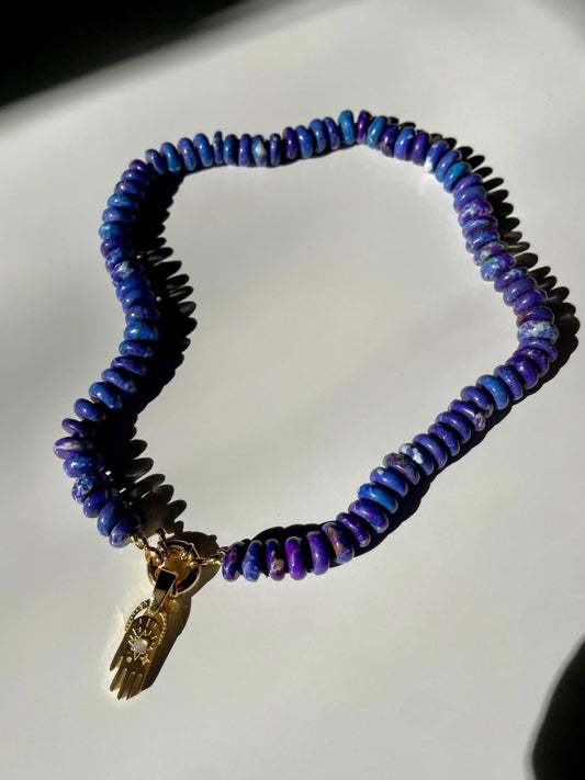 Blue Valentine - Hand Knotted Lapis Gemstone Necklace with 14 GF Enhancer Clasp