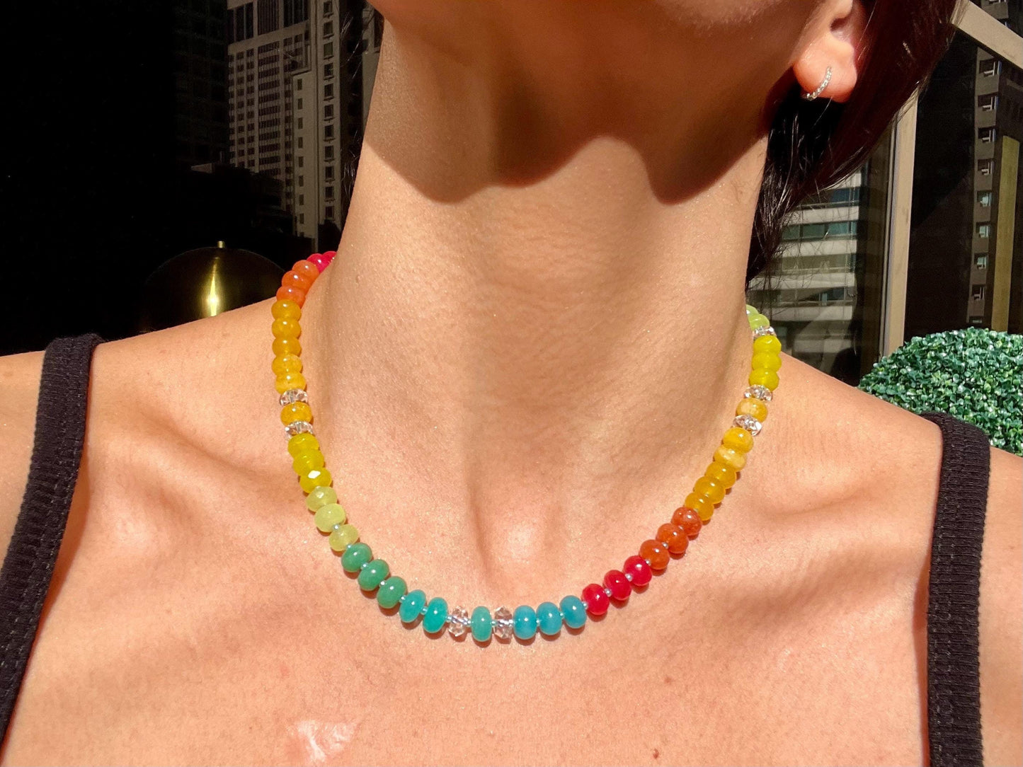 Candyland - Rainbow Stone Beaded Necklace with 14K GF Enhancer Clasp