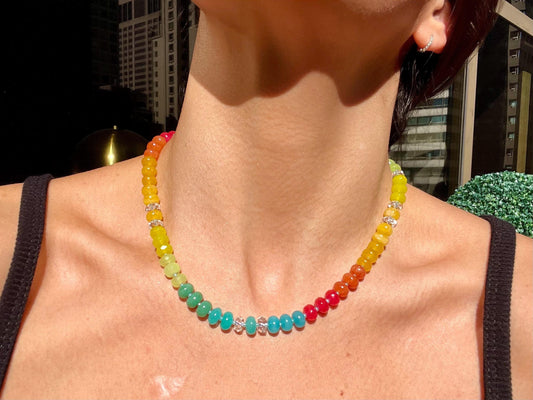 Candyland - Rainbow Stone Beaded Necklace with 14K GF Enhancer Clasp