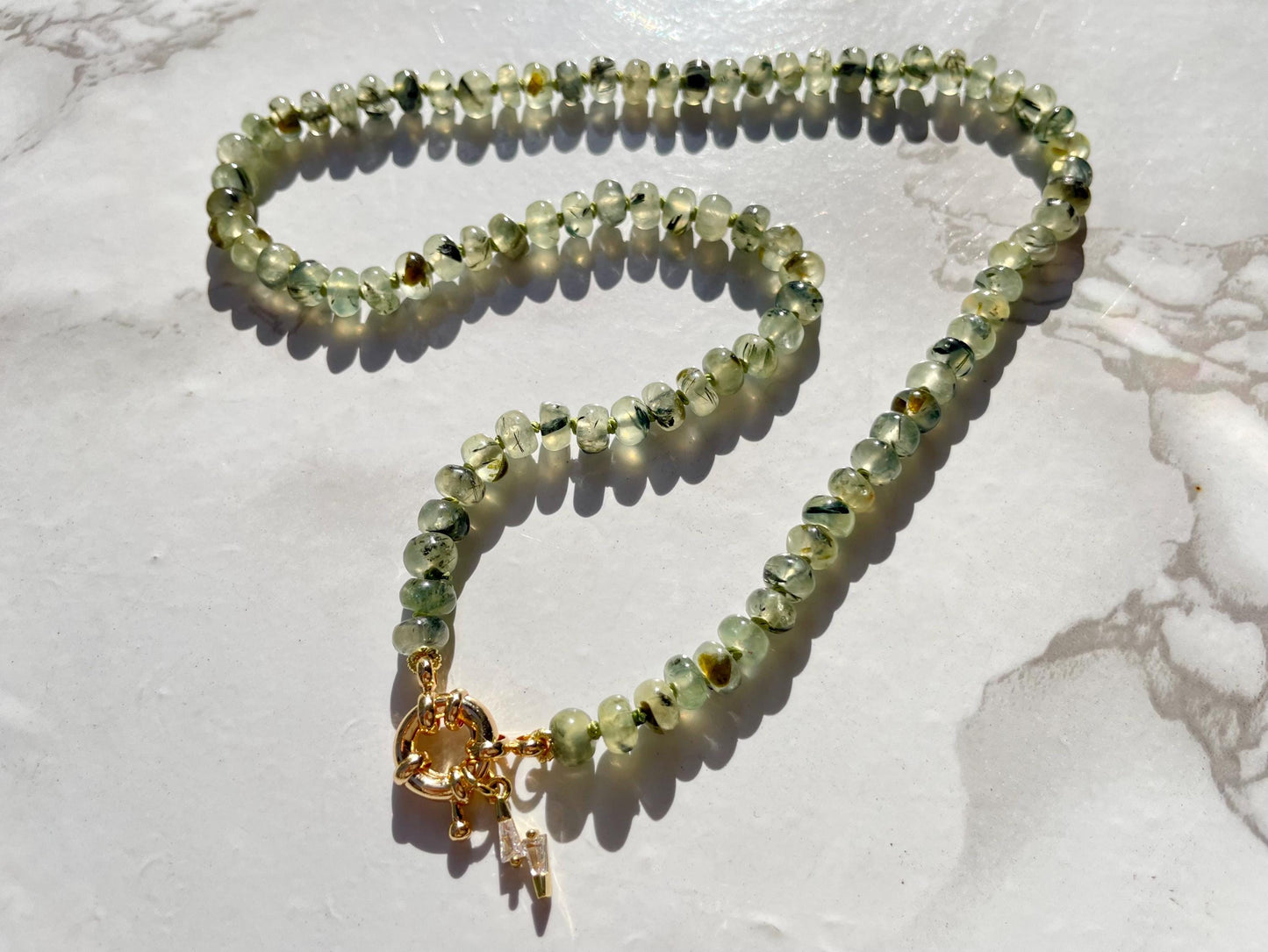 Bossy Mossy Mini Me - Prehnite Gemstone  Necklace and 14K GF Enhancer Clasp & Charm