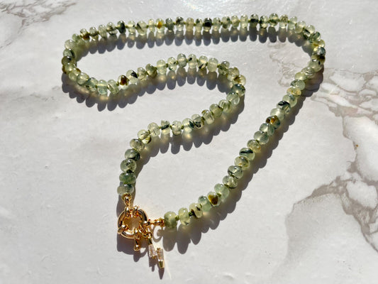 Bossy Mossy Mini Me - Prehnite Gemstone  Necklace and 14K GF Enhancer Clasp & Charm