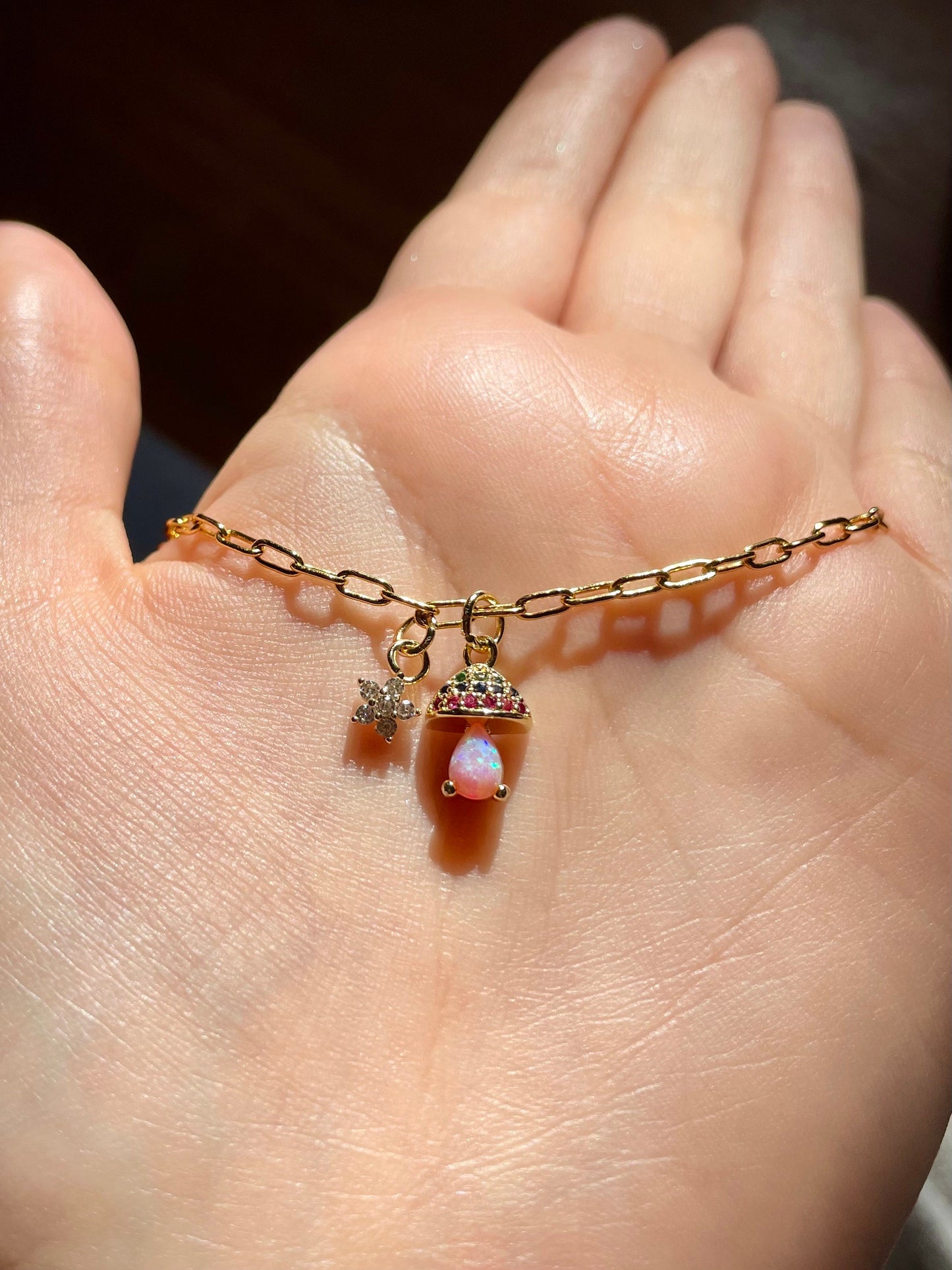 Mush Crush - Opalite Mushroom Charm Pendant on 24K Gold Filled Paper Clip Chain