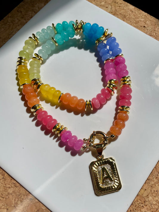 Technicolor Dreamcoat - Rainbow Gemstone Necklace with Charm