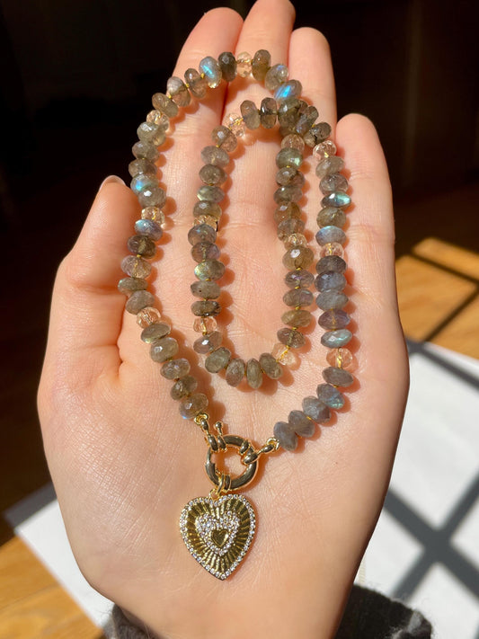 Recess on the BlackTop 2 Labradorite & Citrine Gemstone Candy Necklace with 14K Solid Gold Enhancer Clasp