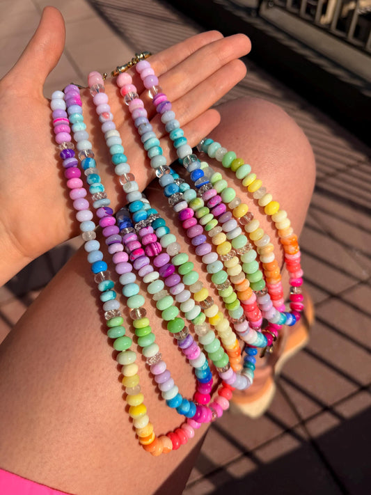 There She Goes - Rainbow Opal, Moonstone, and Quartz Gemstone Candy Necklace
