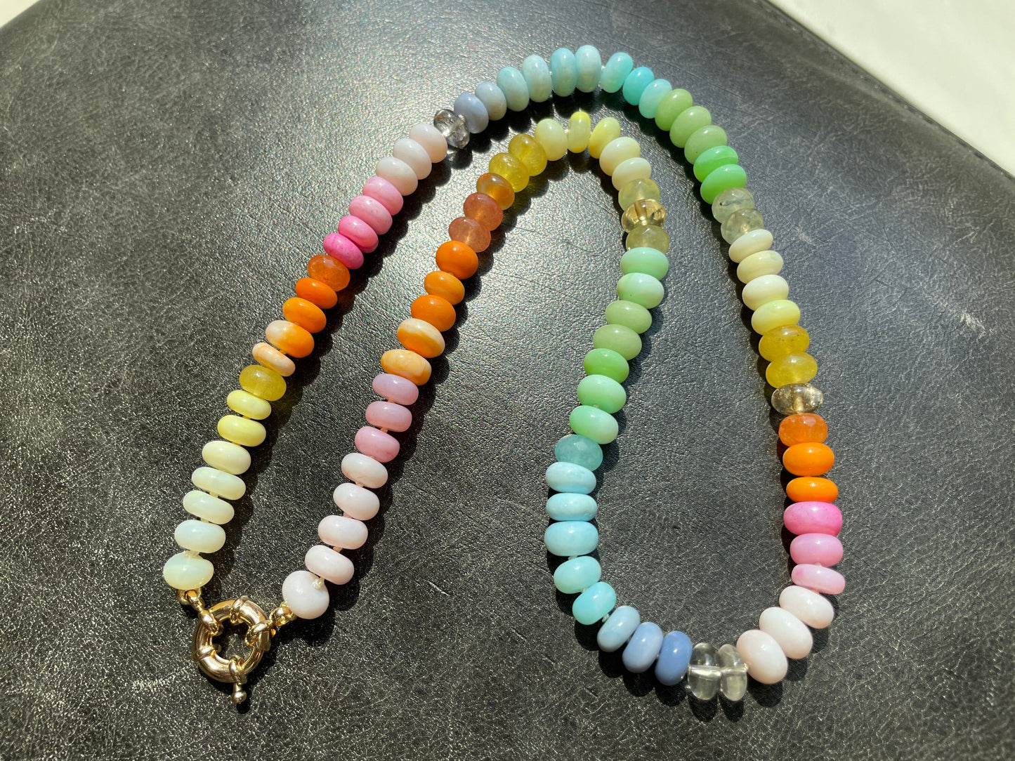 If All the Raindrops Were Lemondrops & Gumdrops Hand-Knotted Pastel Rainbow Gemstone Candy Necklace