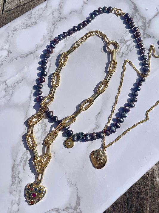 Ursula’s Part of Your World- Hand-knotted Black Pearl and 14K Gold Filled Disk Charm