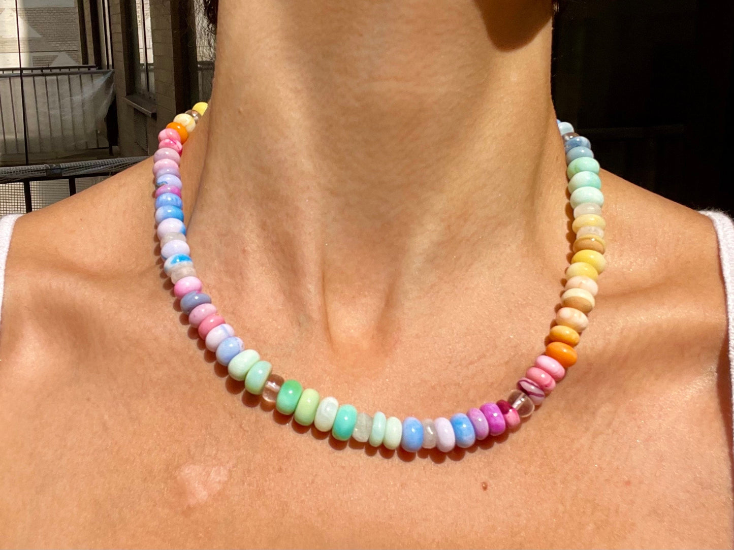There She Goes - Rainbow Opal and Quartz Gemstone Candy Necklace