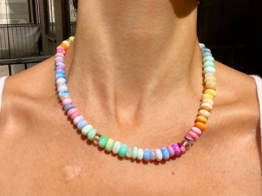 There She Goes - Rainbow Opal and Quartz Gemstone Candy Necklace