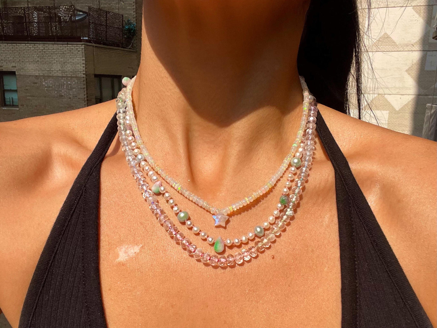 Watermelom Sugar High - Hand Knotted Freshwater Pearl and Watermelon Tourmaline Necklace
