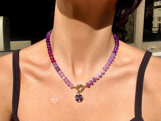 Sugarplum - Purple Rainbow Stone Beaded Necklace with 14K GF Engancer Clasp