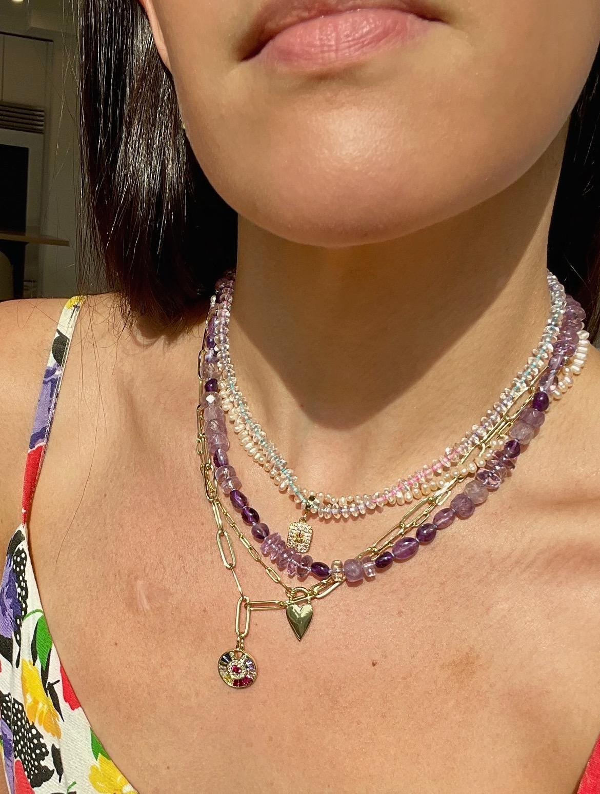Amethyst Jigsaw Puzzle Hand Knotted Gemstone Candy Necklace