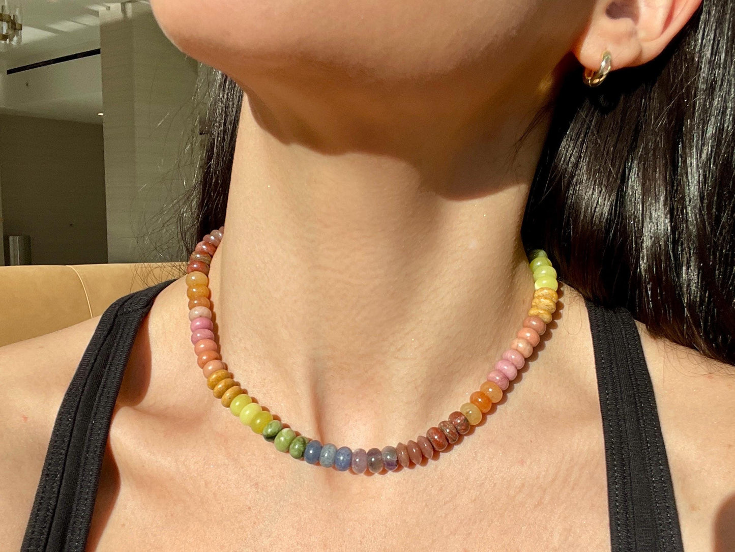 Pet Rock: Beau - Earthy Gemstone Rainbow Necklace with 14K GF Enhancer Clasp