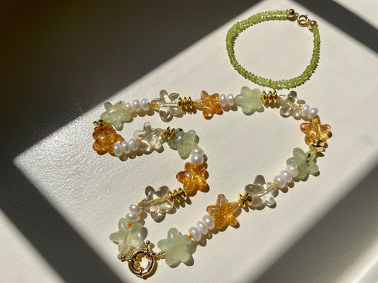 Gadgets and Gizmos A Plenty - Freshwater Pearl, Citrine, Prehnite, and Quartz Starfish Necklace