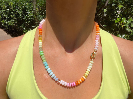 If All the Raindrops Were Lemondrops & Gumdrops Hand-Knotted Pastel Rainbow Gemstone Candy Necklace