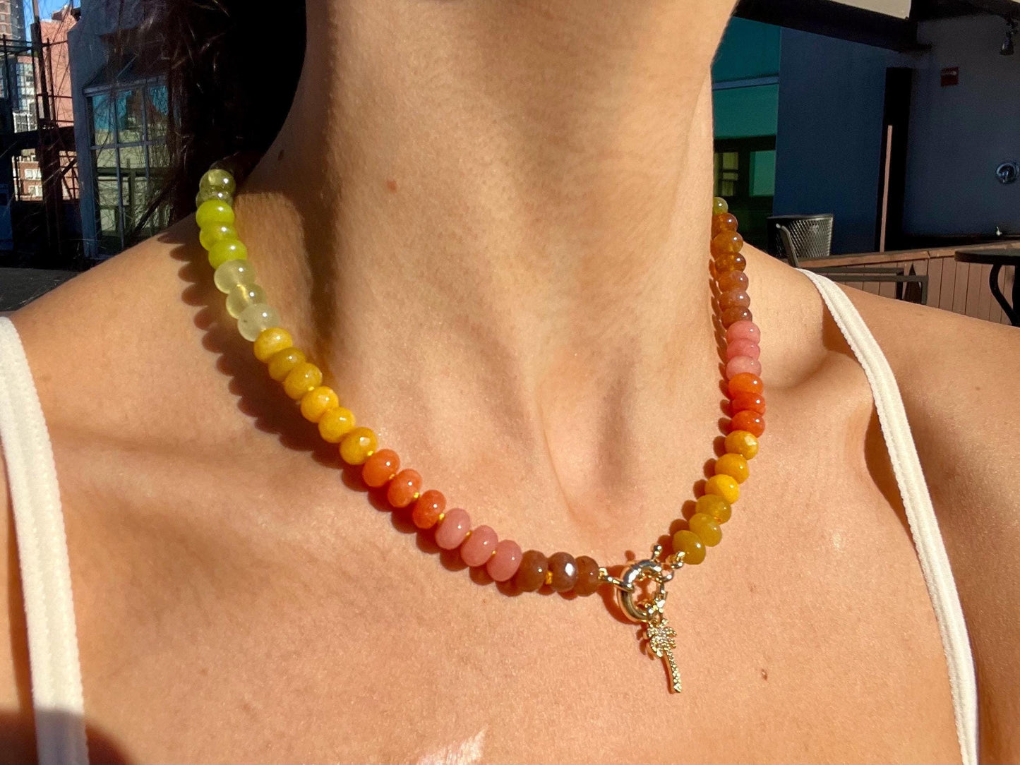 Next to You in Malibu - 1 of 1 Hand Knotted Gemstone Candy Necklace with 14K GF Enhancer Charm Clasp