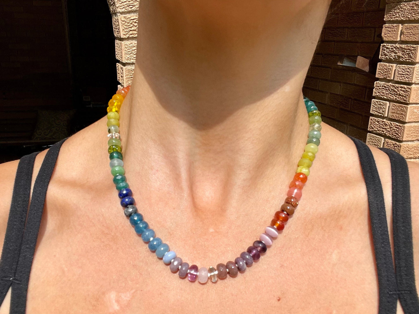Tertiary Skittles - Rainbow Gemstone Necklace with Enhancer Clasp