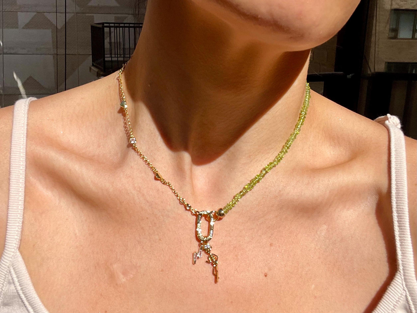Elphie Peridot Gemstone & 14K GF Satelite Chain Necklace