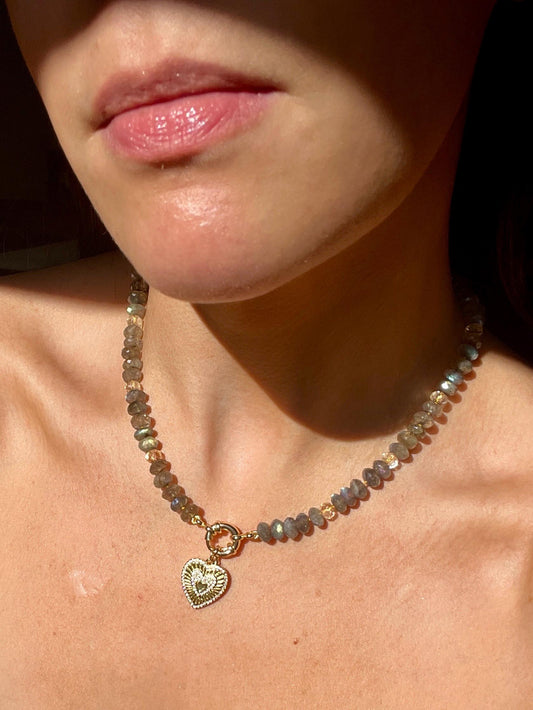 Recess on the BlackTop 2 Labradorite & Citrine Gemstone Candy Necklace with 14K Solid Gold Enhancer Clasp