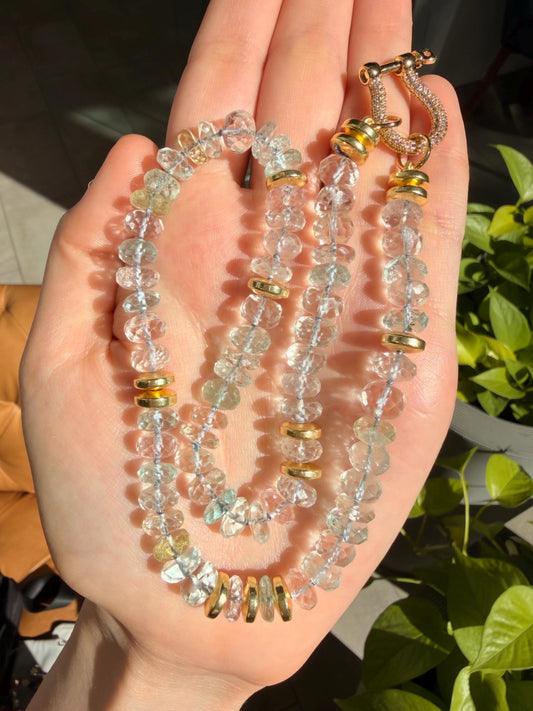 Icee OG Gemstone Candy Necklace - Hand Knotted Faceted Quartz, Aquamarine, and Rose Quartz