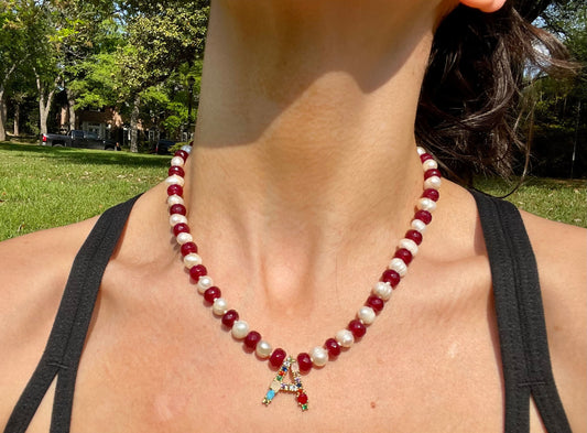 The A Team | Freshwater Pearl and Gemstone Initial Necklace