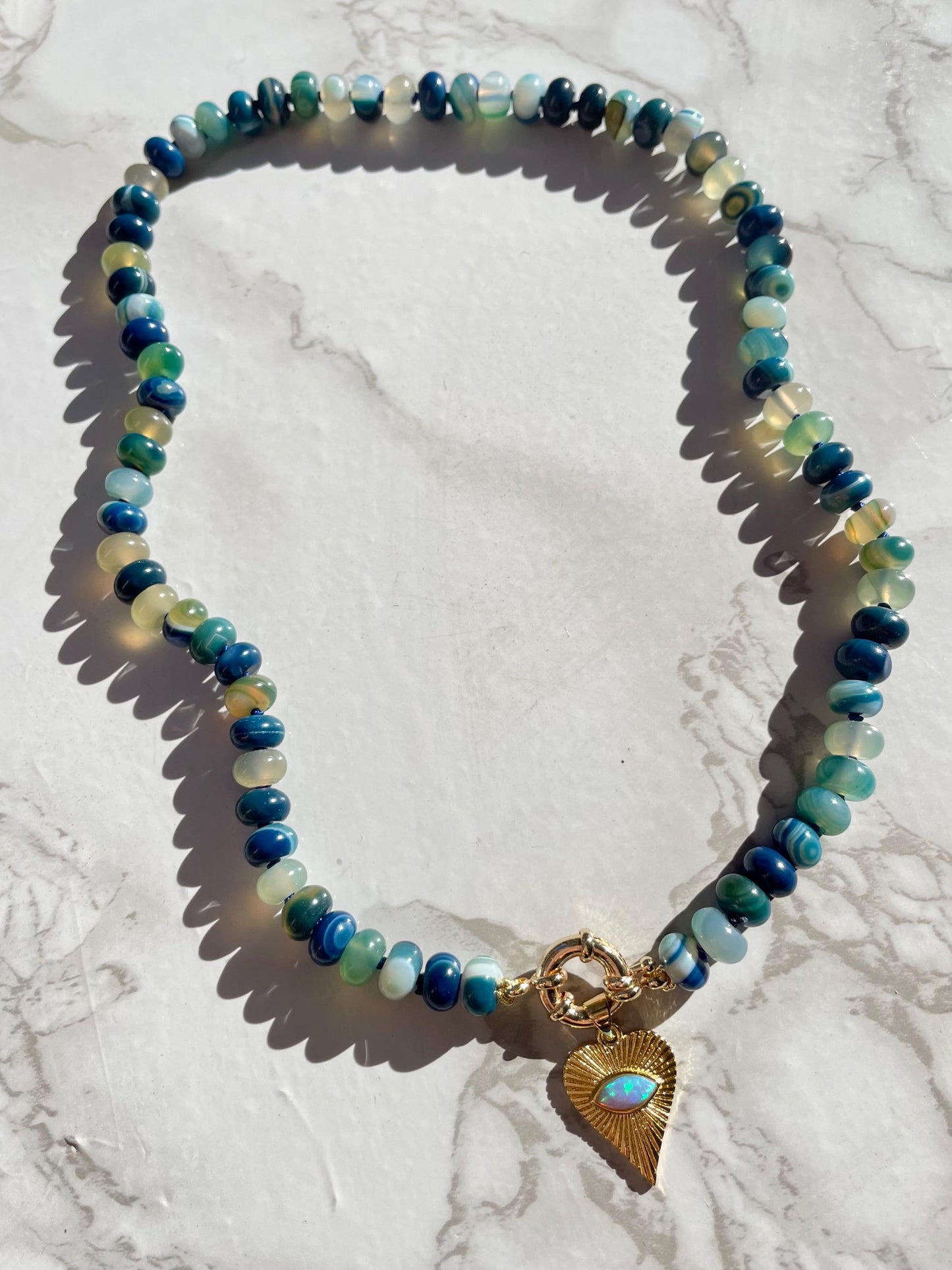 I’m Blue Da Ba Dee Da Ba Di - Blue Agate Gemstone Necklace with 14 GF Enhancer Clasp