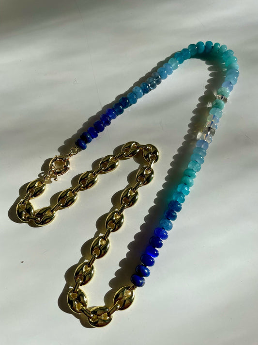 Mariner Chain Blues - Ombré Gemstone and Mariner Chain Necklace