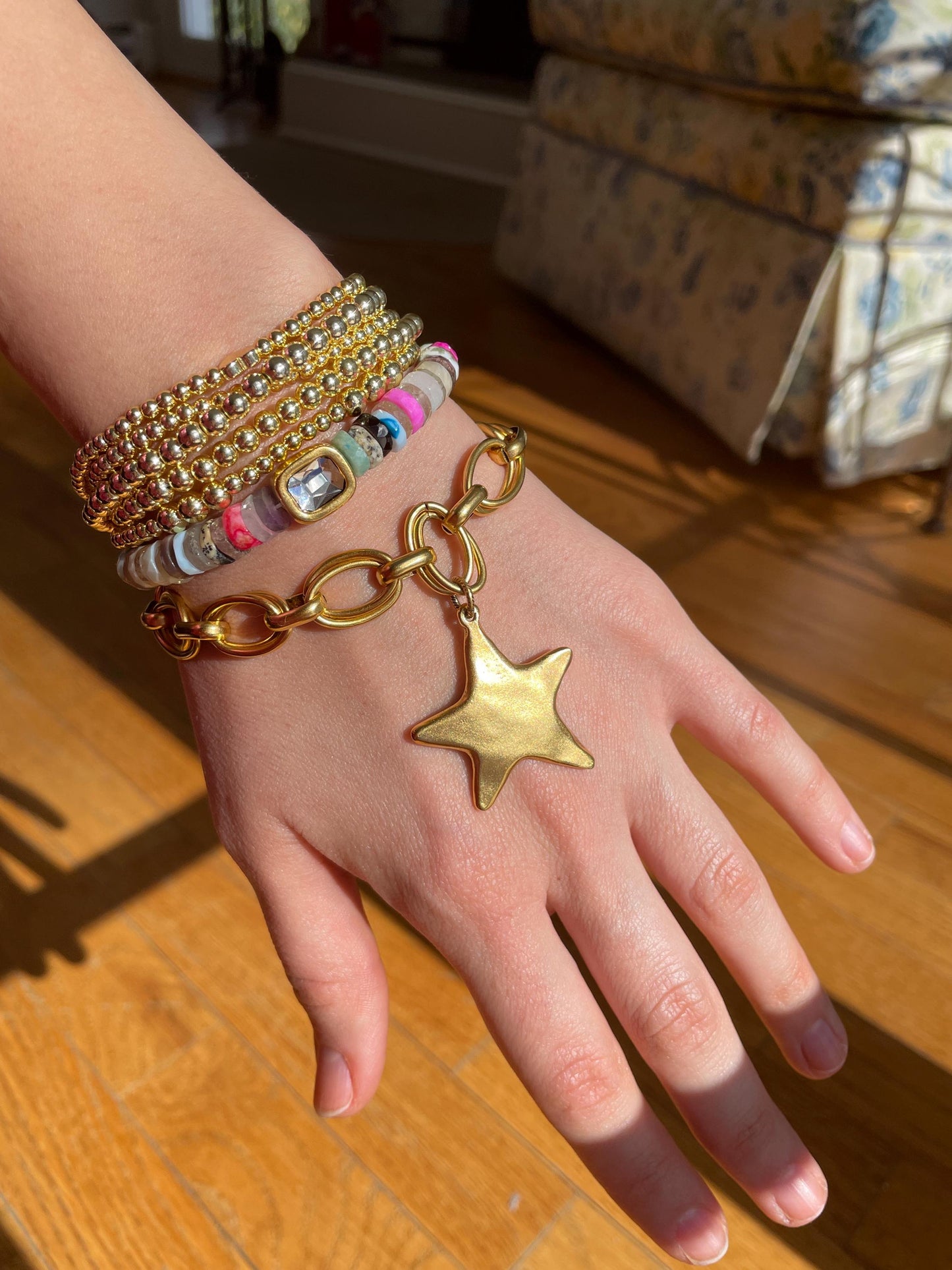 Fruity Pebbles Swarovski Bracelet | Rainbow Heishi Gemstones & Crystal Centerplate