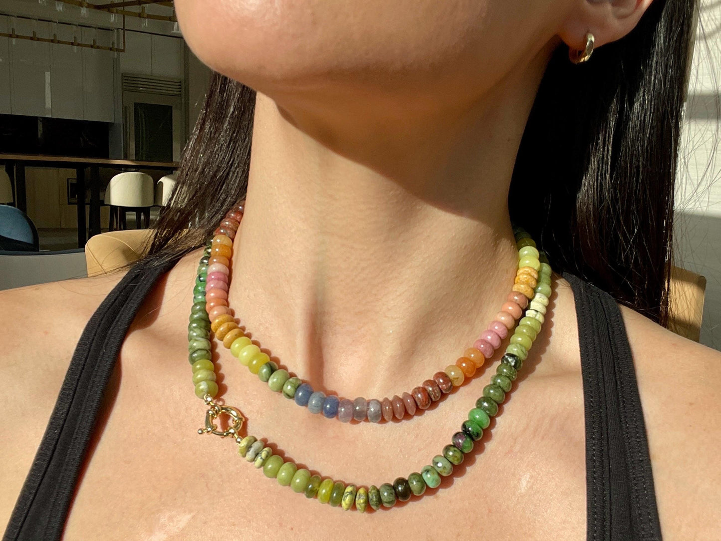 Pet Rock: Beau - Earthy Gemstone Rainbow Necklace with 14K GF Enhancer Clasp