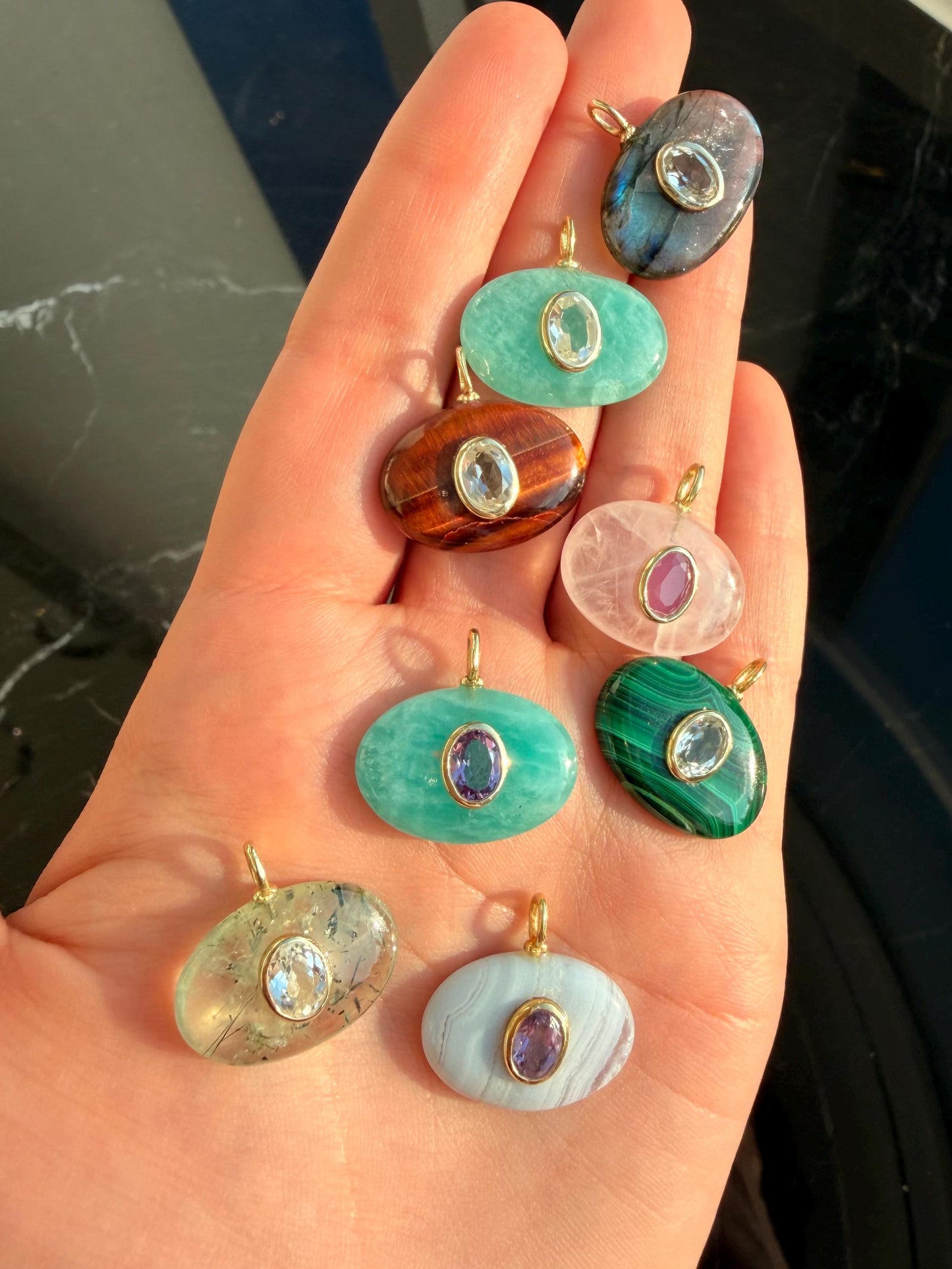 Lallipop Gemstone Droppy Pendant on Omega Wire Choker