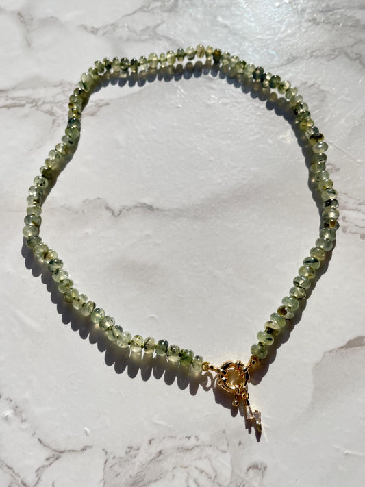 Bossy Mossy Mini Me - Prehnite Gemstone  Necklace and 14K GF Enhancer Clasp & Charm