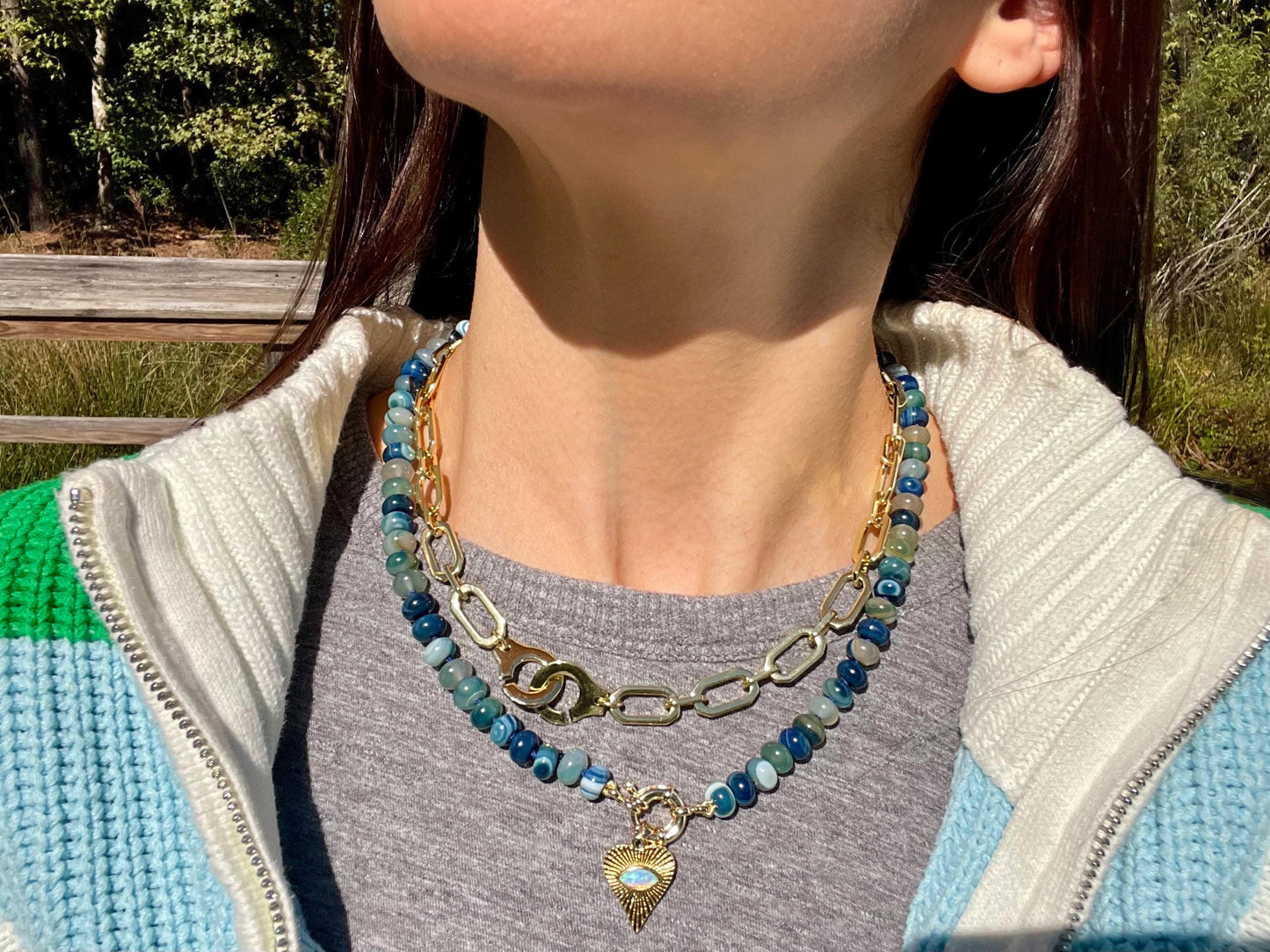 I’m Blue Da Ba Dee Da Ba Di - Blue Agate Gemstone Necklace with 14 GF Enhancer Clasp