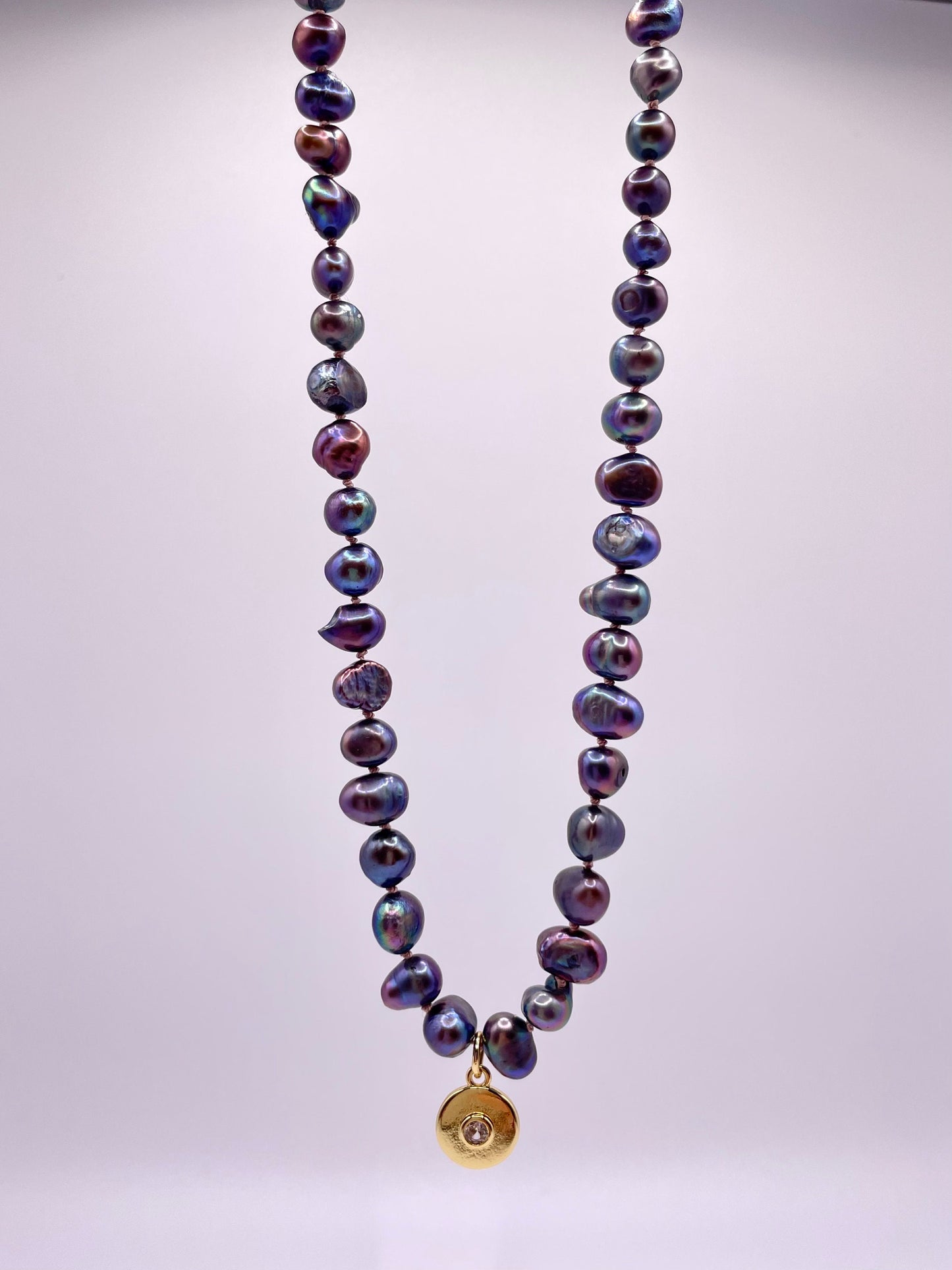 Ursula’s Part of Your World- Hand-knotted Black Pearl and 14K Gold Filled Disk Charm