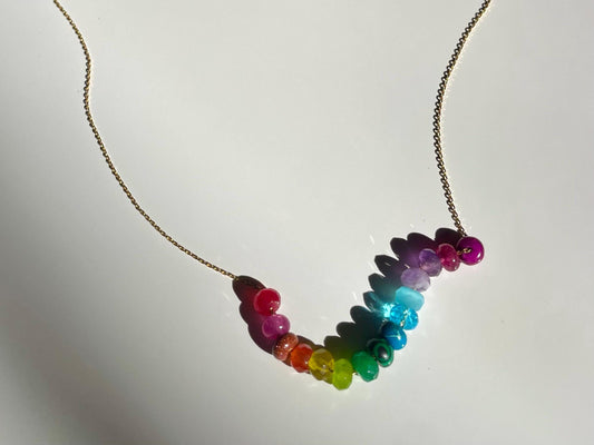 Lil Camper - Rainbow Gemstone Adjustable 14K GF Chain Necklace