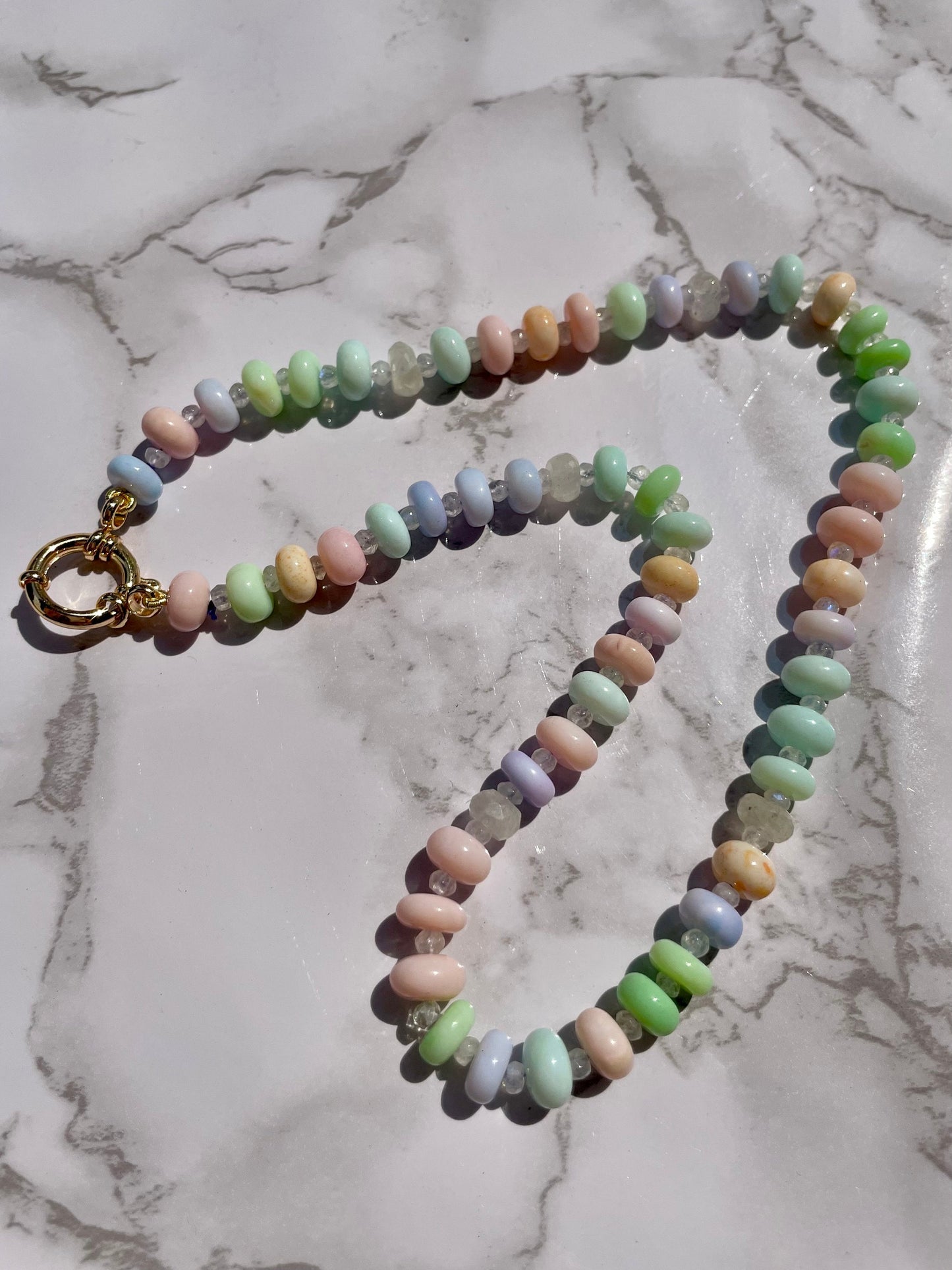 Pastel Opal Necklace: Moonstone Gemstone Candy Necklace, 14K Gold Filled Clasp