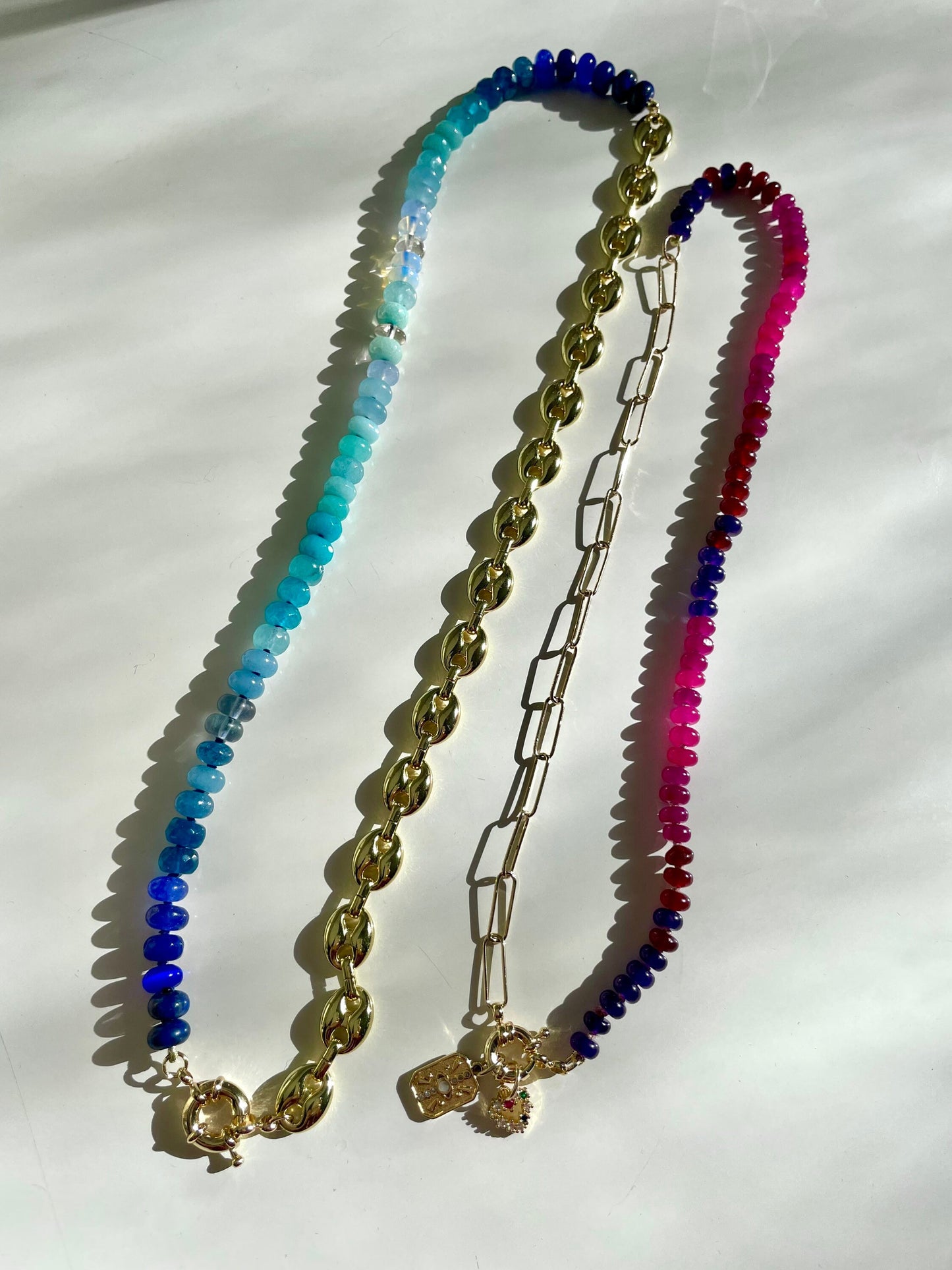 Mariner Chain Blues - Ombré Gemstone and Mariner Chain Necklace