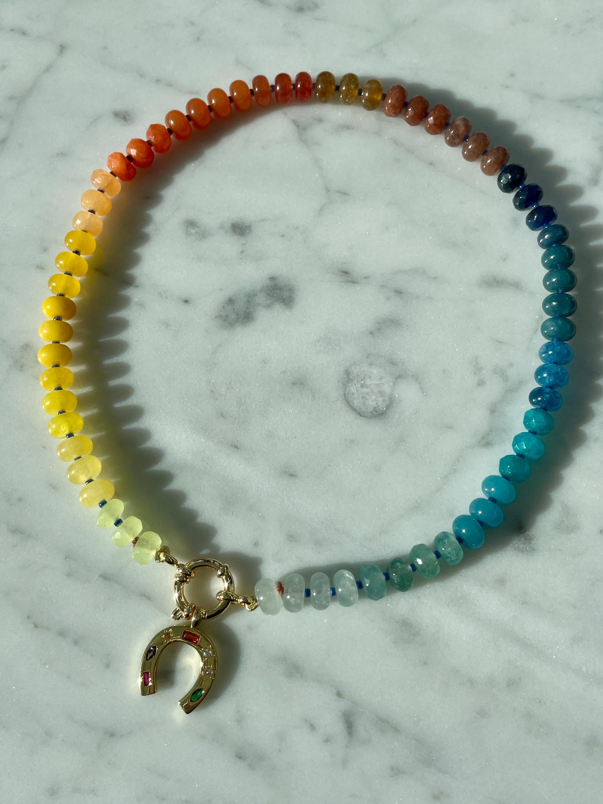 Cosmic Brownie - Ombre Tertiary Rainbow Gemstone Candy Necklace with 14K GF Enhancer Charm Clasp