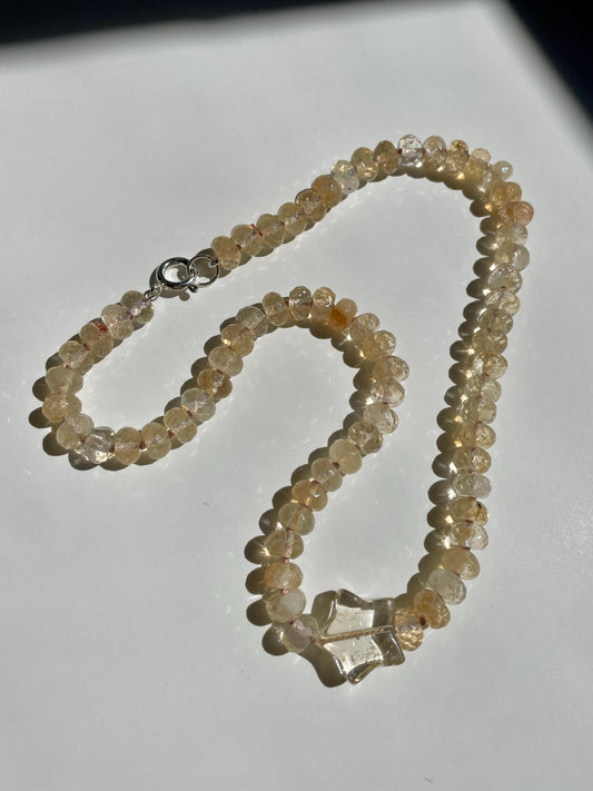 Gold Rush Starshine - Champagne Citrine Gemstone Candy Necklace with Quartz Star