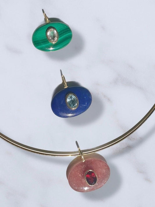 Lallipop Gemstone Droppy Pendant on Omega Wire Choker