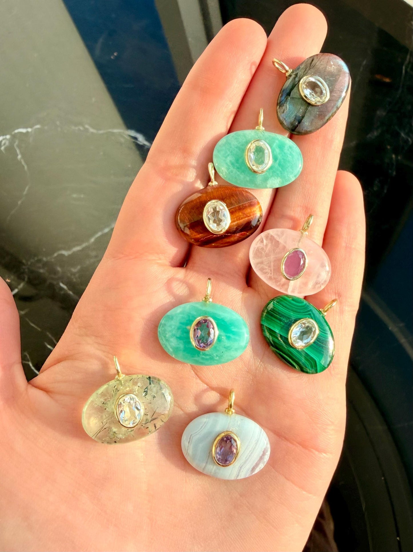 Lallipop Gemstone Droppy Pendant on Omega Wire Choker