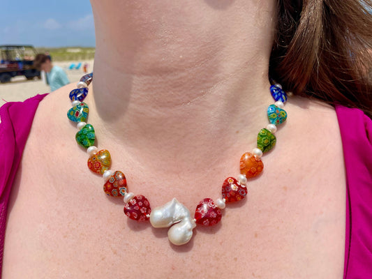Jumbo Melted Jolly Ranchers Part 2 | Millefiori Hearts and Freshwater Pearl Necklace