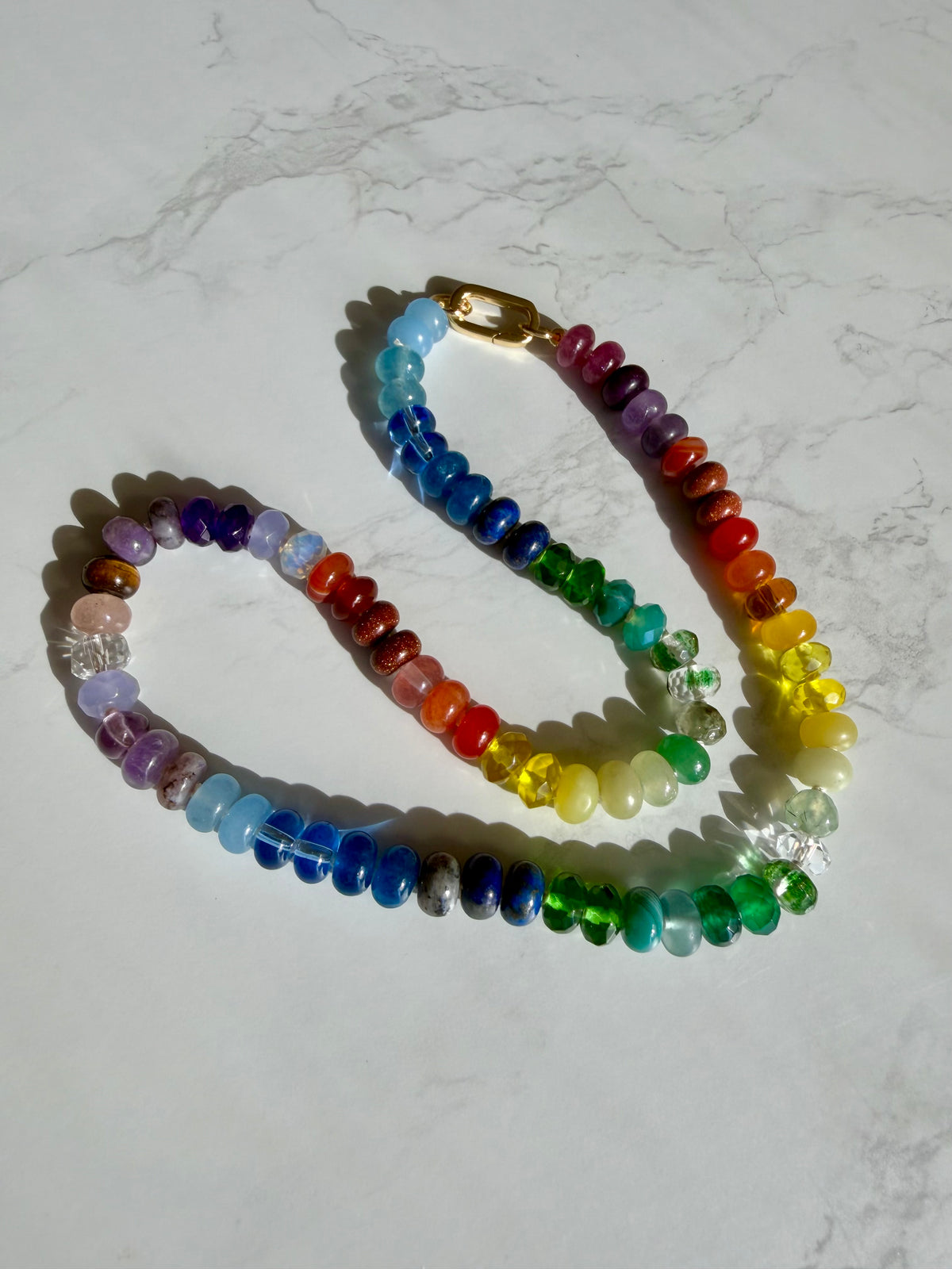 Tertiary Skittles - Hand Knotted Rainbow Gemstone Necklace with Enhancer Clasp